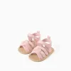 Sandals with open toe and crossed straps for newborn girls, light pink