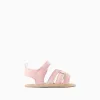 Sandals with open toe and crossed straps for newborn girls, light pink