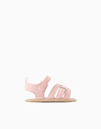 Sandals with open toe and crossed straps for newborn girls, light pink