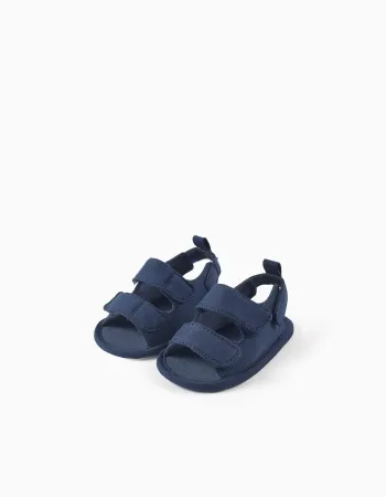 Sandals with touch-fastening straps for newborns, dark blue