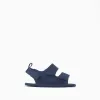 Sandals with touch-fastening straps for newborns, dark blue
