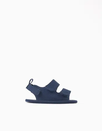 Sandals with touch-fastening straps for newborns, dark blue