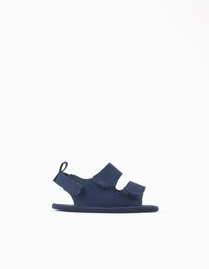Sandals with touch-fastening straps for newborns, dark blue