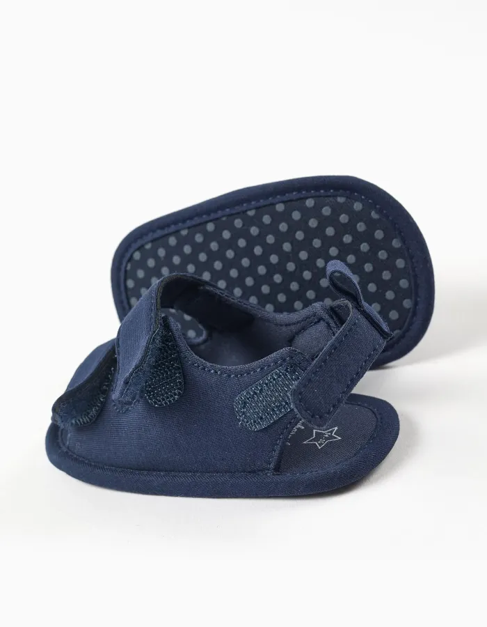 Sandals with touch-fastening straps for newborns, dark blue