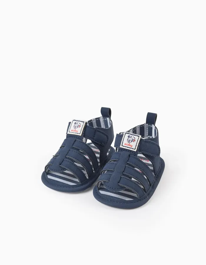Sandals with Mickey print for newborn boys, dark blue