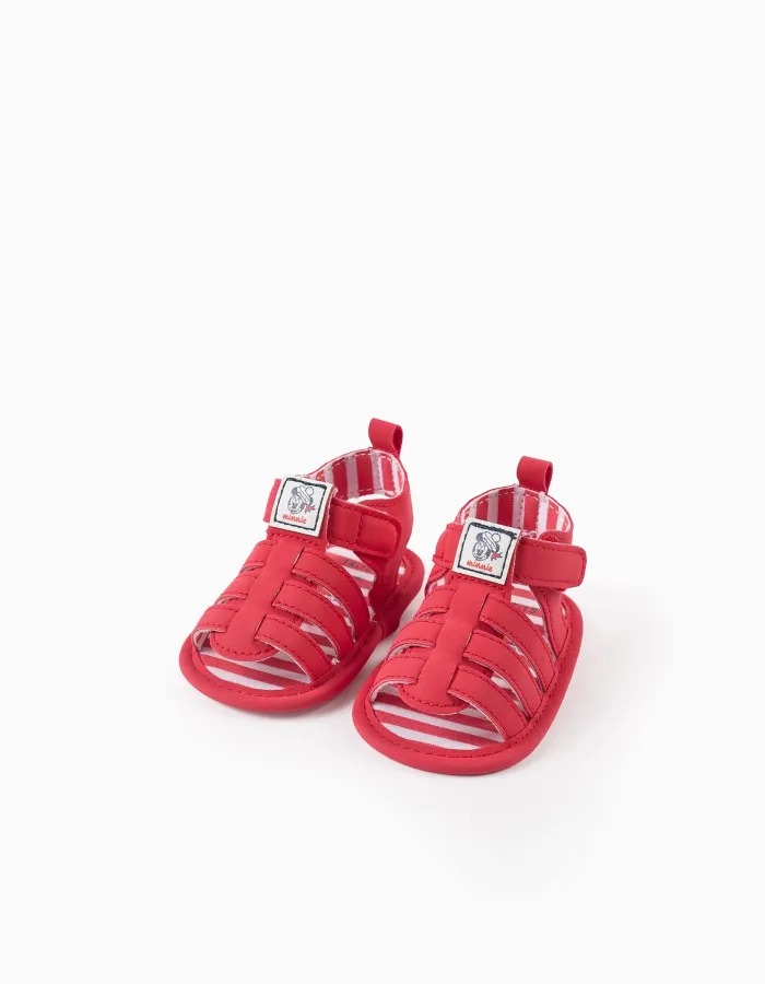 Sandals with Minnie print for newborn girls, red