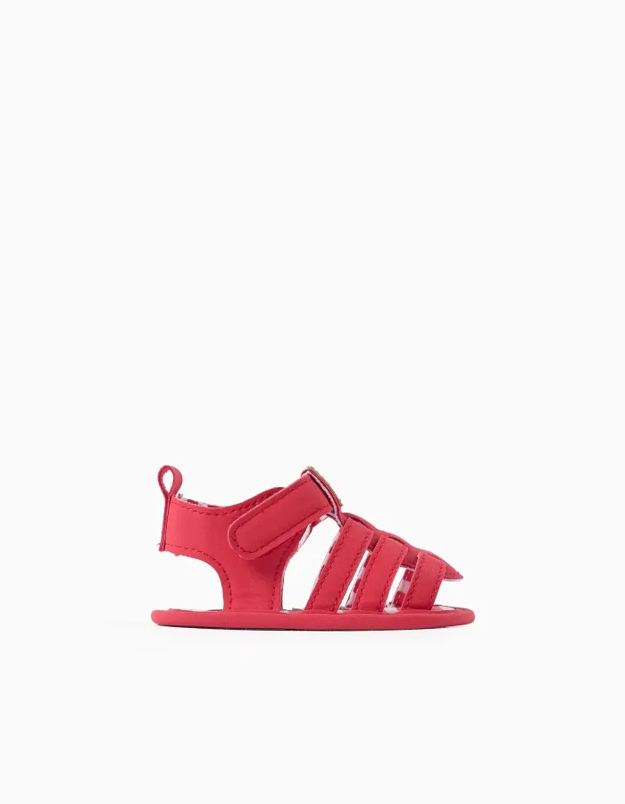 Sandals with Minnie print for newborn girls, red