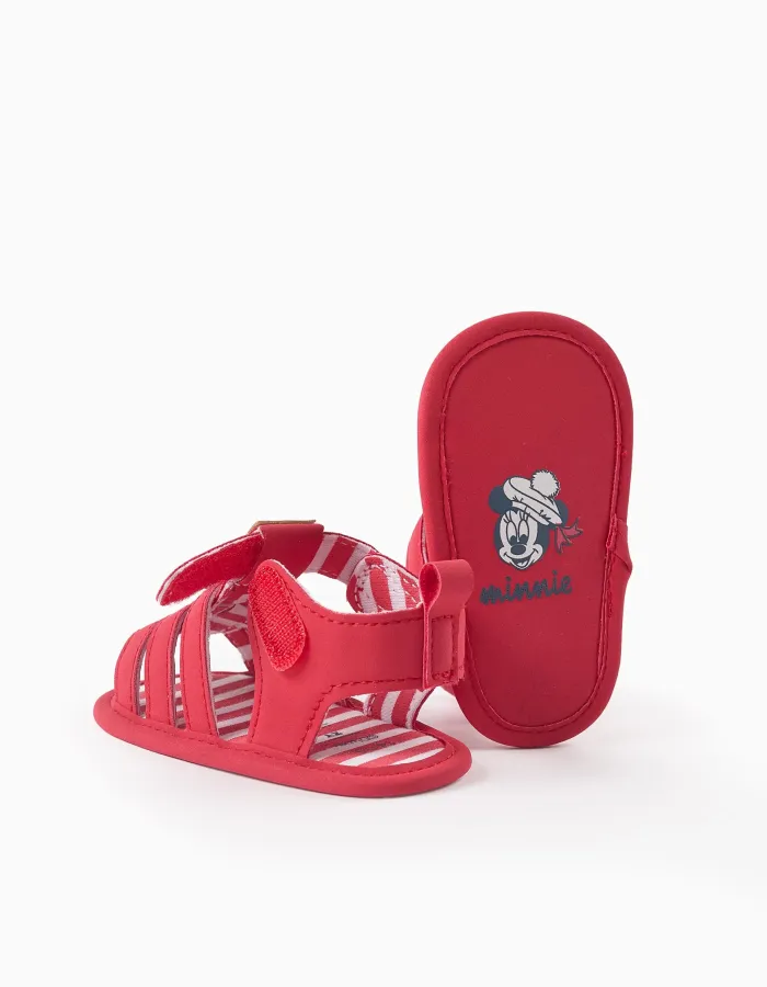 Sandals with Minnie print for newborn girls, red