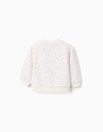 Cotton sweatshirt with floral motif for baby girls, white/pink