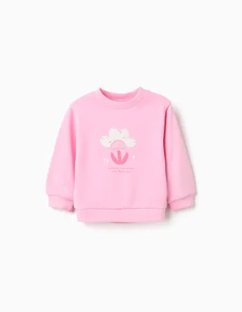 Cotton sweatshirt with flower front print for baby girls, pink