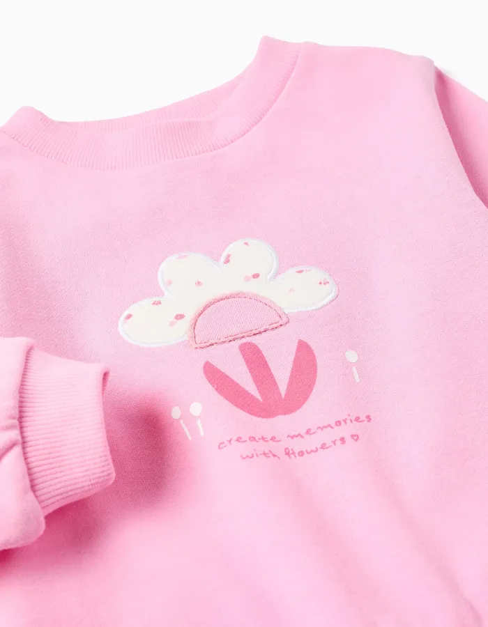 Cotton sweatshirt with flower front print for baby girls, pink