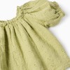 Cotton top in broderie anglaise with balloon sleeves for baby girls, green