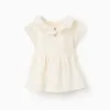 Cotton T-shirt with ruffled collar for baby girls, light beige