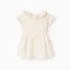 Cotton T-shirt with ruffled collar for baby girls, light beige