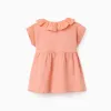 Cotton T-shirt with ruffled collar for baby girls, salmon orange