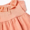 Cotton T-shirt with ruffled collar for baby girls, salmon orange