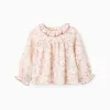 Long sleeve floral blouse with ruffles for baby girls, light beige/pink