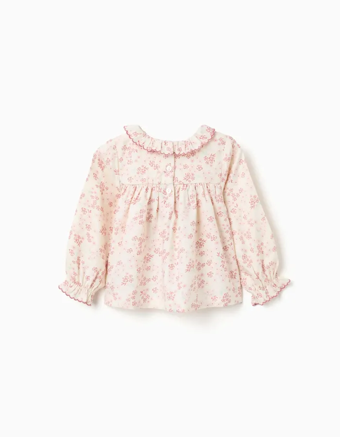 Long sleeve floral blouse with ruffles for baby girls, light beige/pink