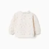 Cotton sweatshirt with flowers and broderie anglaise for baby girls, white