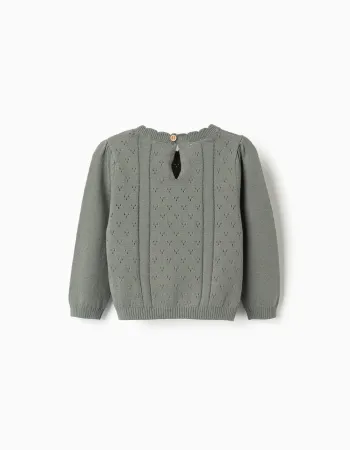 Cotton openwork knit jumper B&S for baby girls, dark green