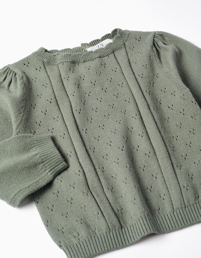 Cotton openwork knit jumper B&S for baby girls, dark green