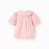 Short sleeve poplin shirt with maxi collar for baby girls, pink