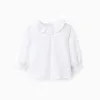 Cotton Twill Blouse with Ruffles for Baby Girls, White
