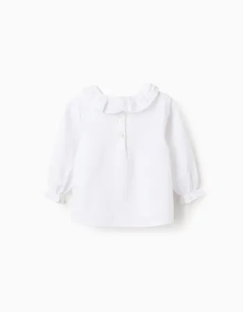 Cotton Twill Blouse with Ruffles for Baby Girls, White