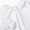 Cotton Twill Blouse with Ruffles for Baby Girls, White