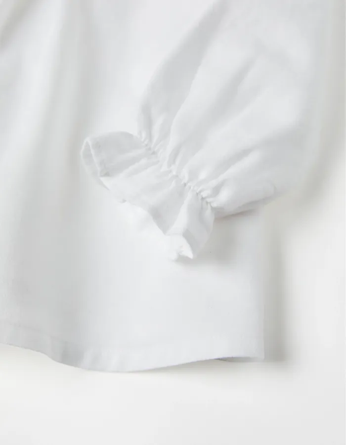 Cotton Twill Blouse with Ruffles for Baby Girls, White
