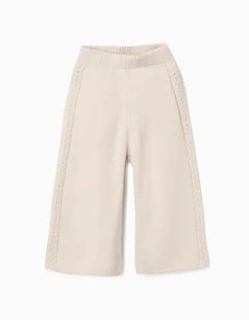 Wide leg knitted trousers B&S for baby girls, light beige