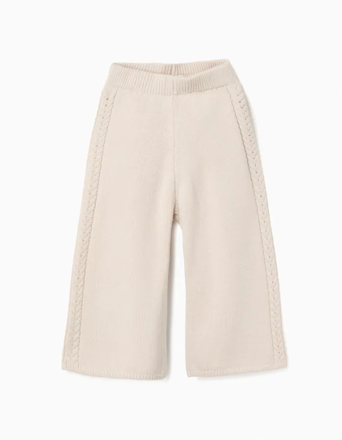Wide leg knitted trousers B&S for baby girls, light beige