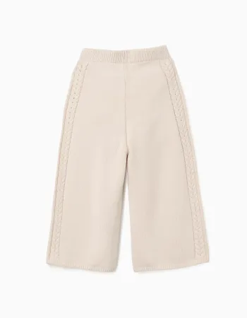 Wide leg knitted trousers B&S for baby girls, light beige