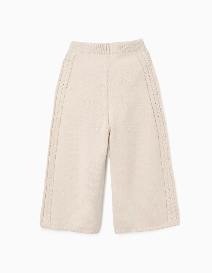 Wide leg knitted trousers B&S for baby girls, light beige