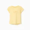 Cotton T-shirt with embossed front print for baby girls, yellow