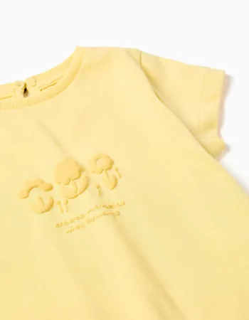 Cotton T-shirt with embossed front print for baby girls, yellow
