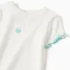 Ribbed T-shirt with wavy ends for baby girls, white/blue