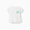 Cotton T-shirt with crochet chest print for baby girls, white