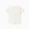 Cotton T-shirt with embroidered pocket for baby girls, white