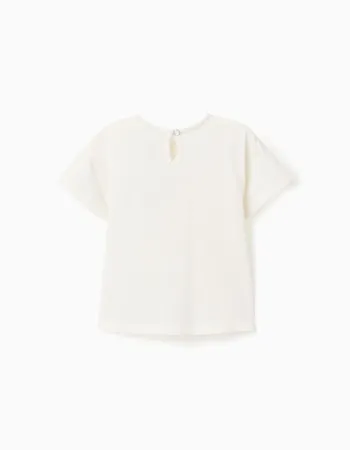 Cotton T-shirt with embroidered pocket for baby girls, white
