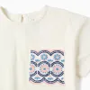Cotton T-shirt with embroidered pocket for baby girls, white