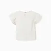 Cotton T-shirt with sleeves in broderie anglaise for baby girls, white