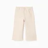 Flared twill trousers with embroidery for baby girls, light beige