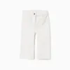 Wide leg twill trousers with paperbag waist for baby girls, white