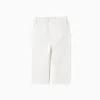 Wide leg twill trousers with paperbag waist for baby girls, white