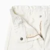 Wide leg twill trousers with paperbag waist for baby girls, white