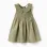 Dual-fabric dress with embroidered flowers for baby girls, dark green