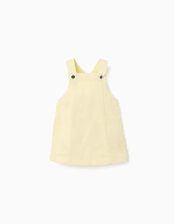 Twill pinafore dress with pockets for baby girls, light yellow