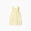 Twill pinafore dress with pockets for baby girls, light yellow