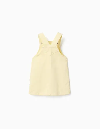 Twill pinafore dress with pockets for baby girls, light yellow